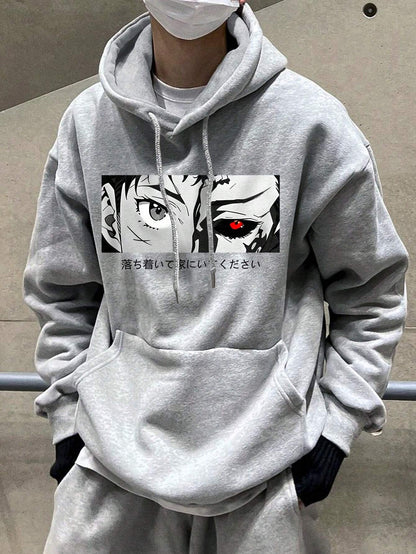 Manfinity Dauomo Men'S Character Letter Print Drawstring Hooded Sweatshirt