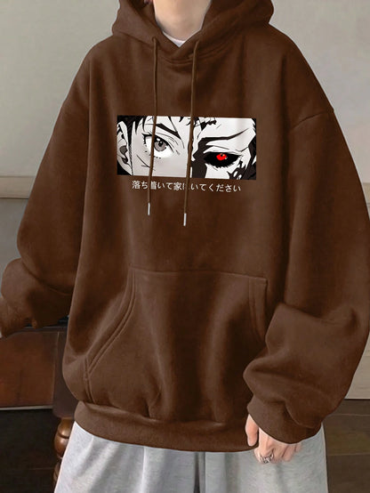 Manfinity Dauomo Men'S Character Letter Print Drawstring Hooded Sweatshirt