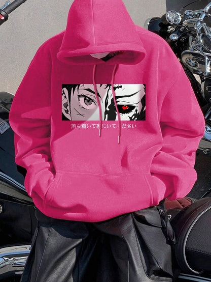 Manfinity Dauomo Men'S Character Letter Print Drawstring Hooded Sweatshirt